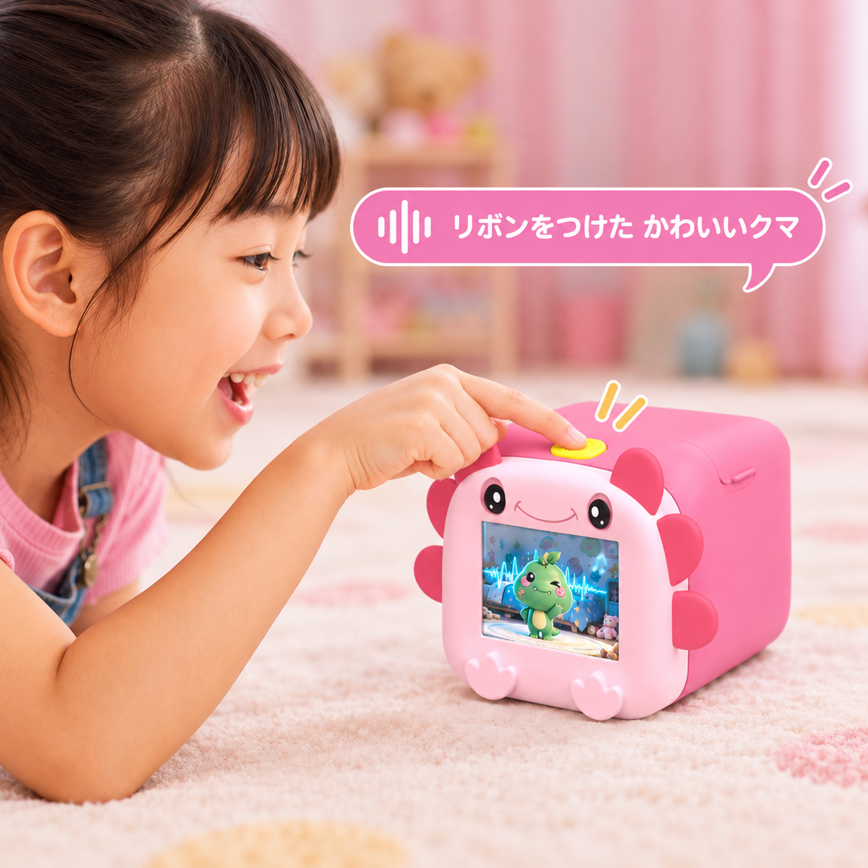 かわいいクマと遊ぶピンクのおもちゃ.png