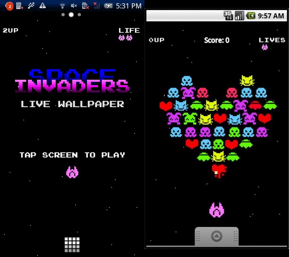 世界初 ゲーム機能付きandroid アンドロイド ライブ壁紙アプリ スペース インベーダー ゲーム壁紙 リリース サイスコーピオンズインクのプレスリリース