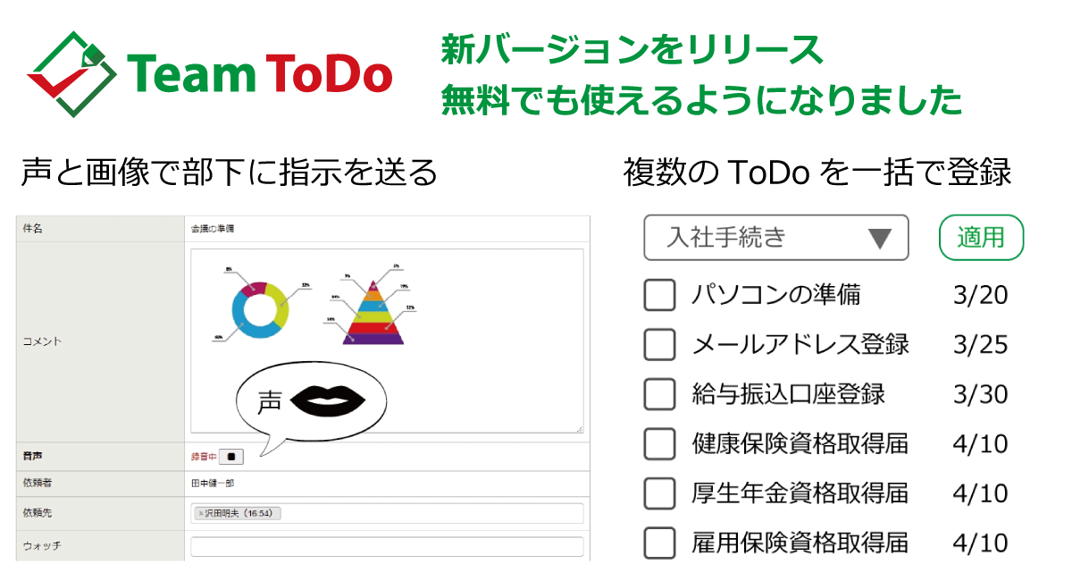 チームToDo」に無料版と声や画像で指示が送れる新バージョンを6月1日