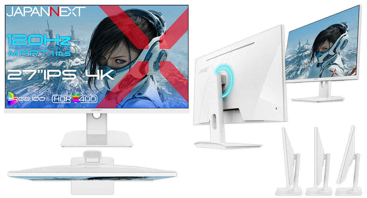JAPANNEXTが27" IPSパネル 120Hz対応の4Kゲーミングモニター(ホワイト)をAmazon限定 34,980円で6月18日(木)に発売
