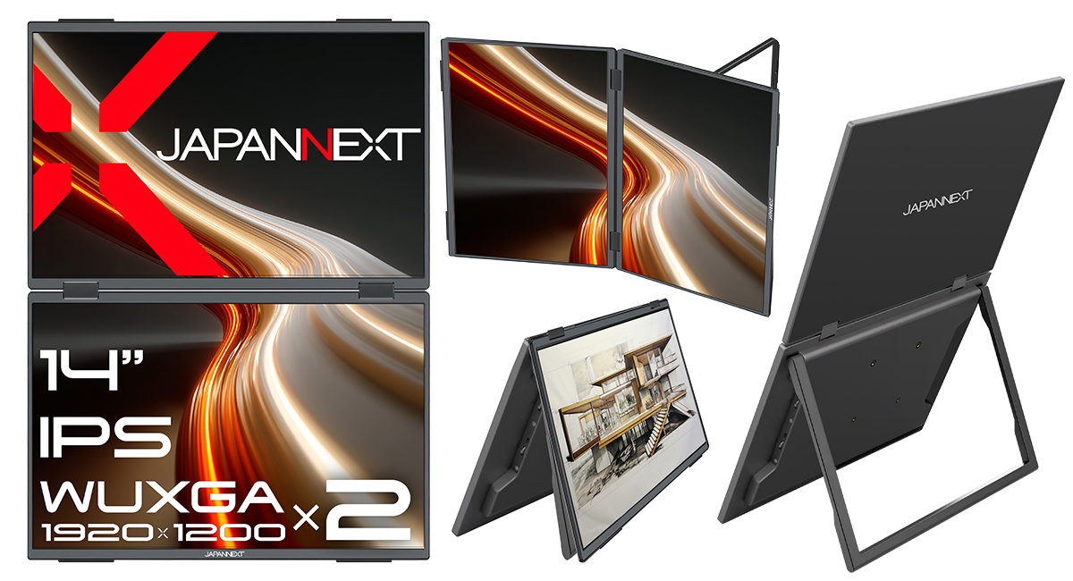 JAPANNEXT 14\" モバイルディスプレイ　2台 JAPANNEXTが14インチ IPSパネルを2つ搭載した WUXGAデュアル