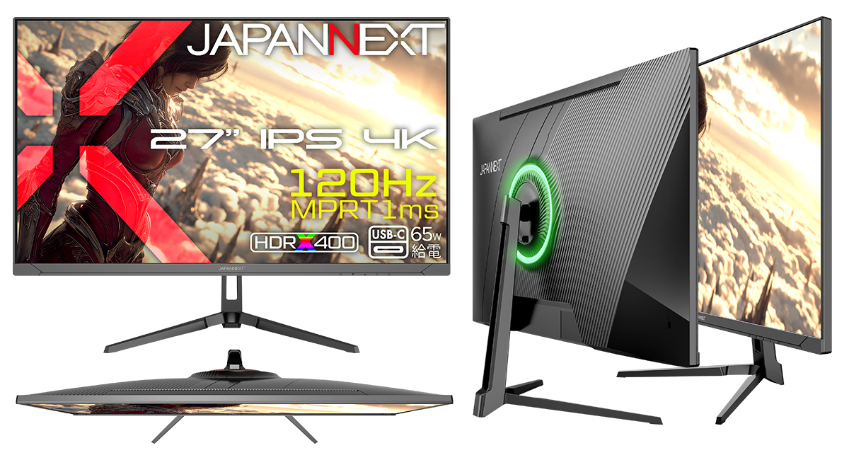 JAPANNEXTが27" IPSパネル USB-C給電に対応した120Hzの4KゲーミングモニターをECサイト限定 36,980円で12月25日(木)に発売