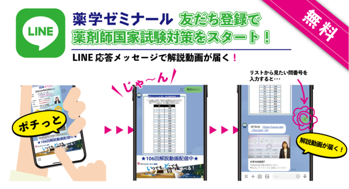 薬ゼミがlineの応答メッセージ機能を活用 第106回薬剤師国家試験 特記問題解説動画 Line限定配信 の提供を開始 いつでも 何度でも 無料で視聴可能 学校法人 医学アカデミーのプレスリリース 薬ゼミがlineの応答メッセージ機能を活用 第106回薬剤師国家試験 特記問題解説動画 Line限定配信 の提供を開始 いつでも 何度でも 無料で視聴可能 学校法人 医学アカデミーのプレスリリース