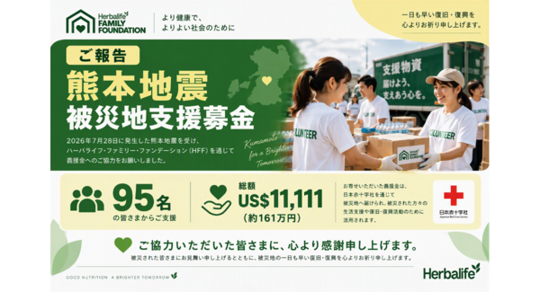 ハーバライフ・ジャパン、Herbalife Family Foundationを通じて2026年熊本地震の被災者支援を実施