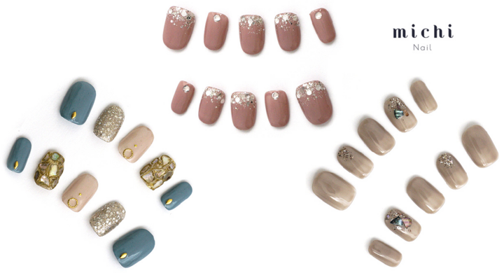 お呼ばれブライダルのドレスにもぴったり グレージュなどシックな色味にエレガントな輝きを添えた秋ネイル3品が ネイルチップ販売サービス ミチネイル に新登場 丸井織物株式会社のプレスリリース