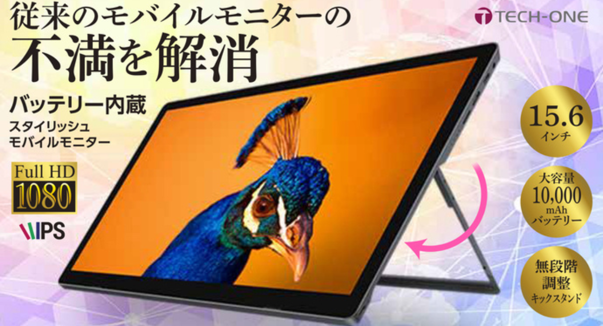 【専用品解除】テックワン　バッテリー内蔵モバイルモニター　PD01-BT