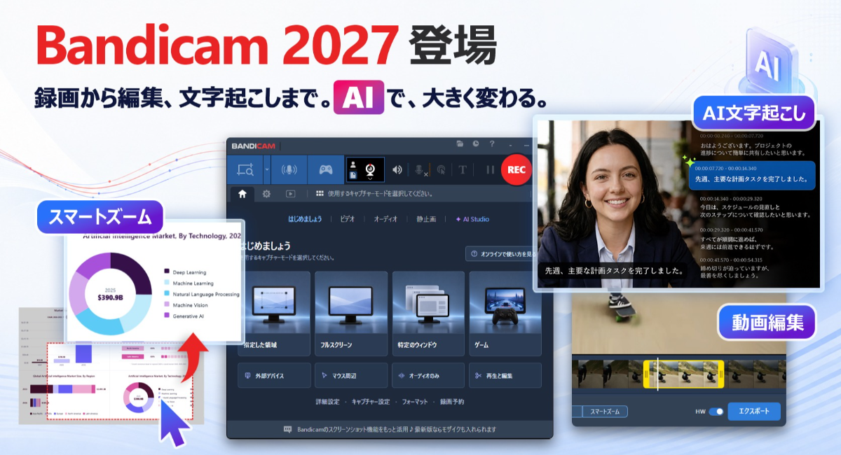 次世代AI動画制作のトレンドに対応!画面録画ソフト「Bandicam 2027」をリリース