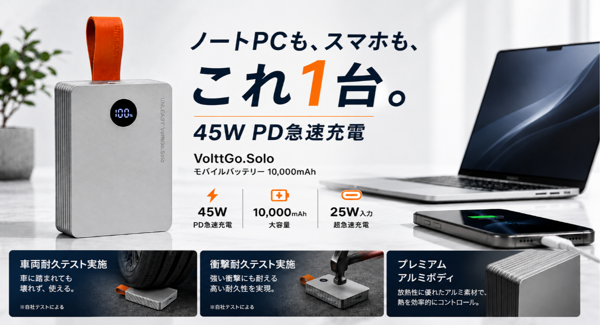 45WでノートPCも急速充電。航空機グレードアルミのプレミアムモバイルバッテリーを最大29パーセントオフで応援購入できるクラウドファンディングのプロジェクト実施