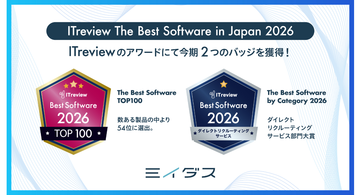 ミイダス、「ITreview The Best Software in Japan 2026」TOP100、54位に選出！