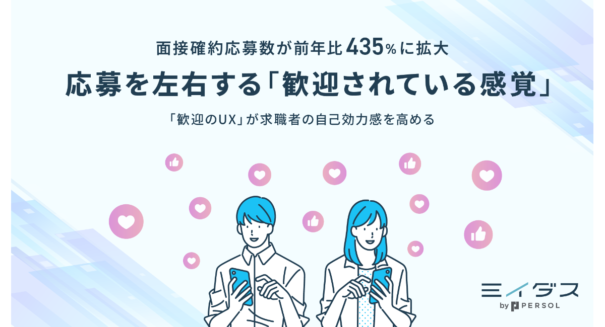 【面接確約応募数が前年比435%に拡大】ミイダスが発見した、応募を左右する「歓迎されている感覚」〜「歓迎のUX」が求職者の自己効力感を高める〜