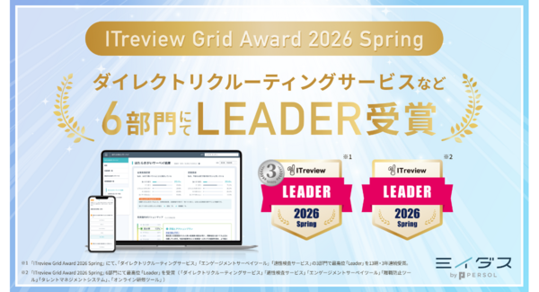 『ミイダス』、「ITreview Grid Award 2026 Spring」にて6部門で最高位「Leader」を受賞