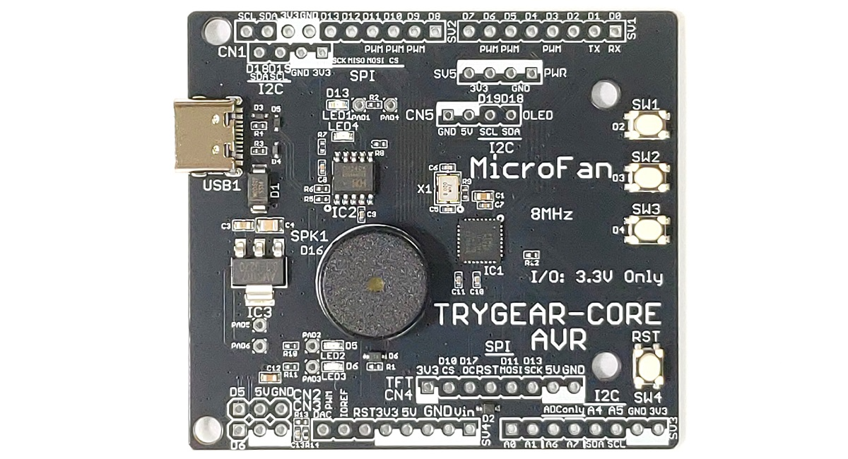 マイクロファン、ArduinoUNO R3準拠の3.3V版組込みモデル「TRYGEAR-CORE AVR」発売!最新デバイスを直結した演習成果をコンパクトに展開