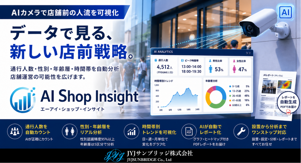 AIカメラで店舗前の人流を可視化「AI Shop Insight」を提供開始～人数・性別・年齢層・時間帯別推移を自動分析し、店舗戦略をデータ化～
