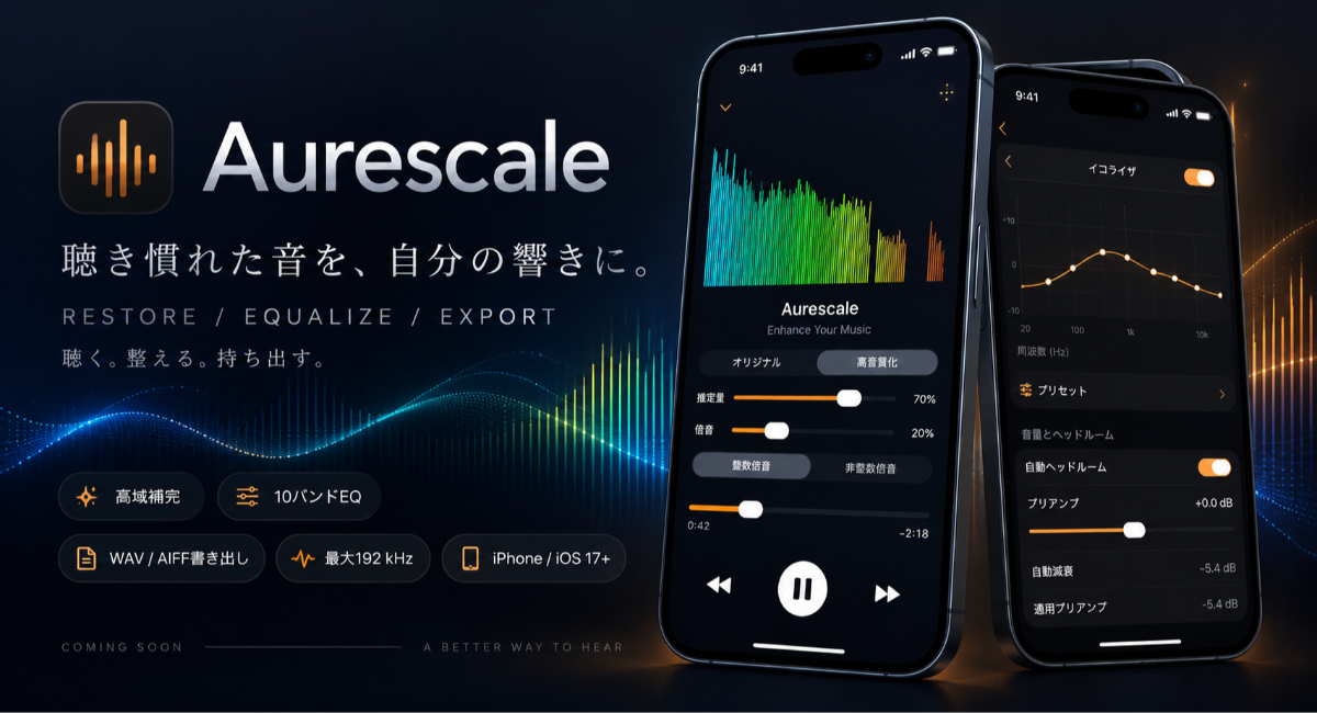 復元ではなく"推定"で補う。高精度DSPで設計したiPhone向け高音質音楽プレイヤー「Aurescale」をApp Storeでリリース