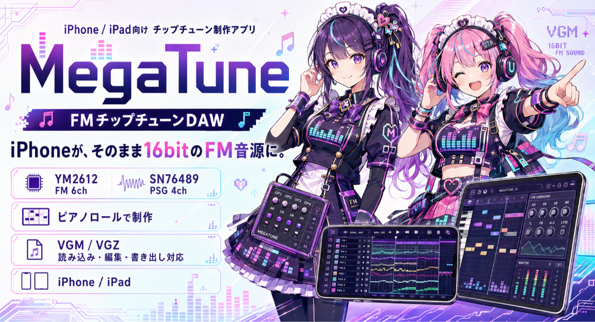iPhoneが、そのまま16bitのFM音源に。チップチューンDAW「MegaTune」をApp Storeで提供開始